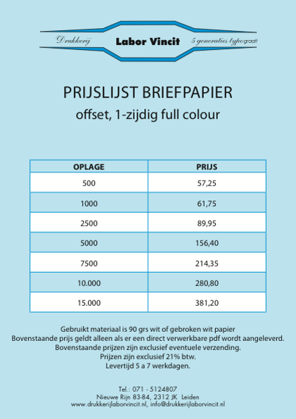 Prijslijstbriefpapieroffset